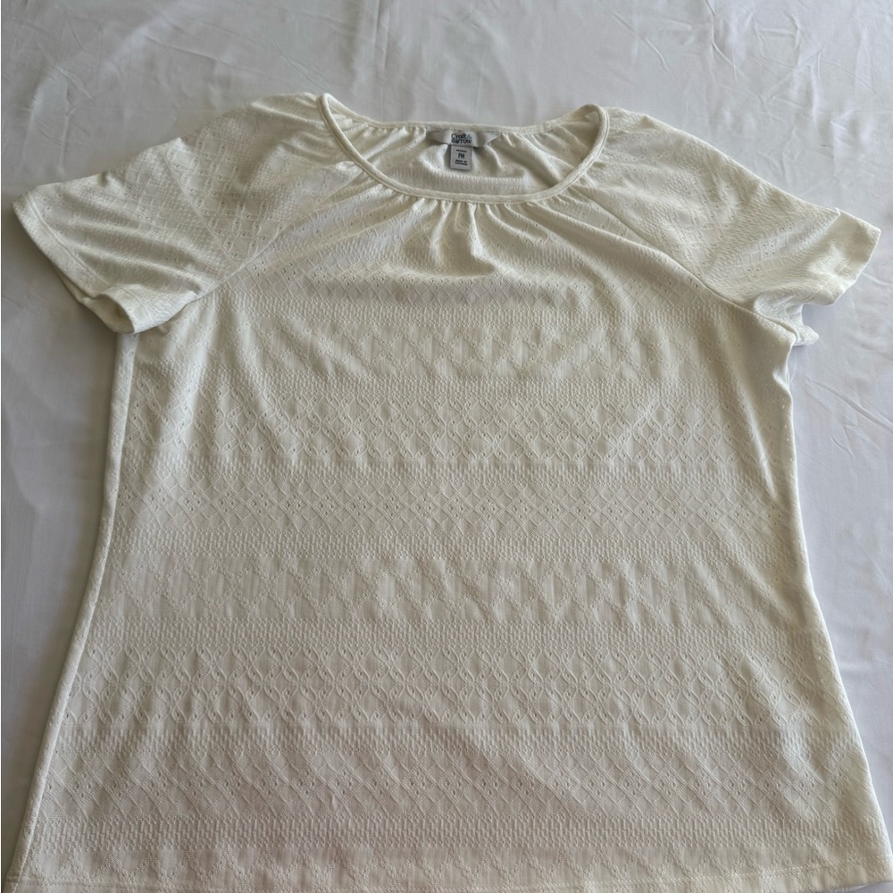 NWOT Croft & Barrow Cream White Short Sleeve Top W Abstract Detail Size Petite M
